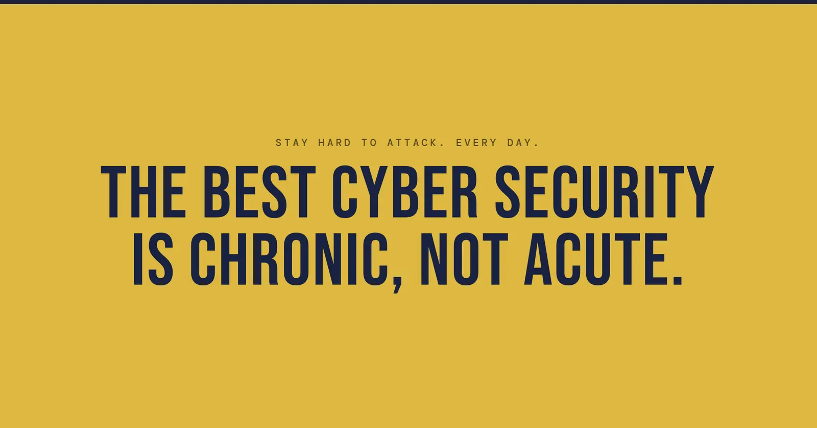Stay hard to attack, every day: the best cyber security is chronic, not acute.